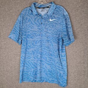 Nike Golf Sport Dri-Fit Standard Fit Large Blue Print Men's Polo Shirt Athletic